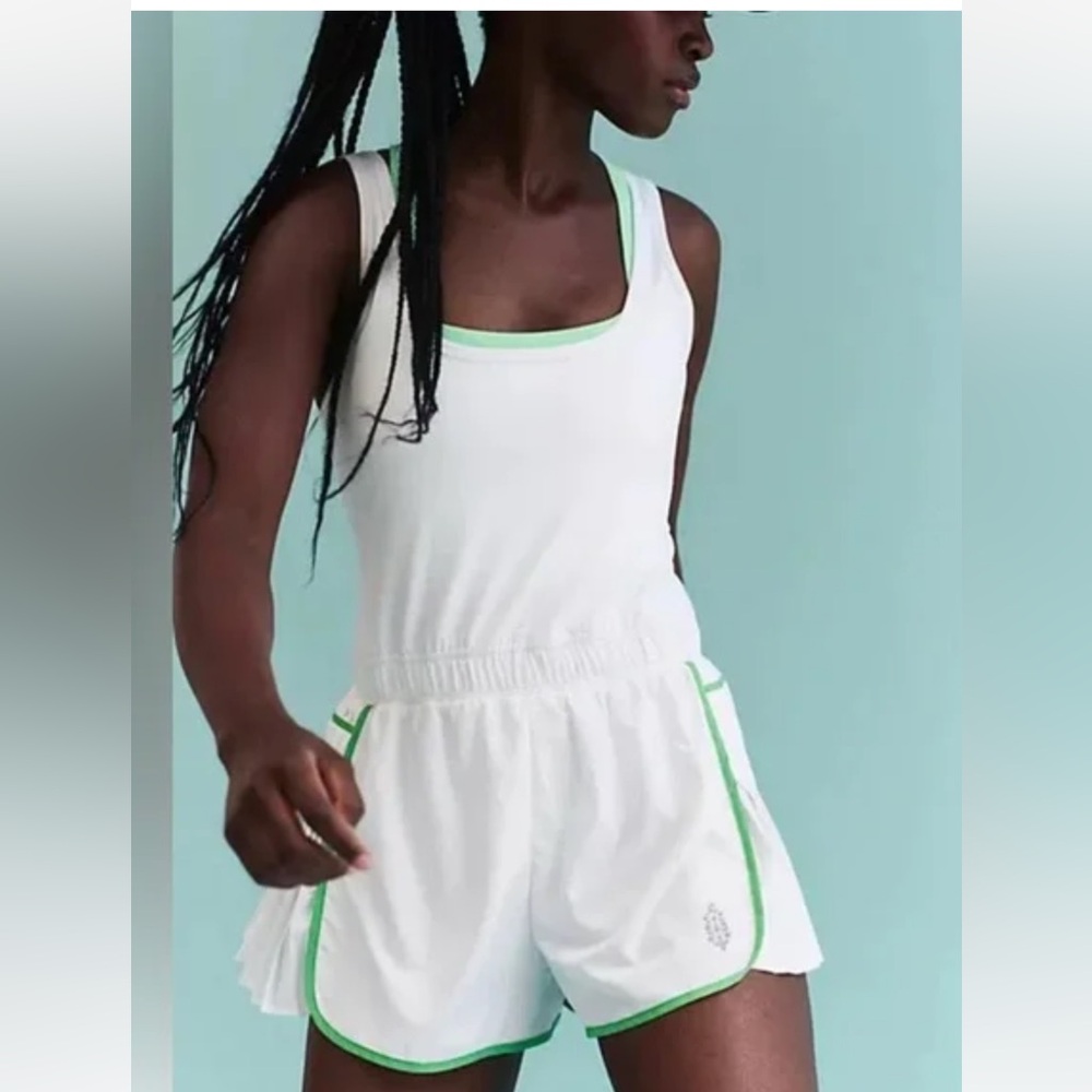 #27 Free People Movement Easy Tiger Shortsie in White/Green Combo RT $98 NWOT